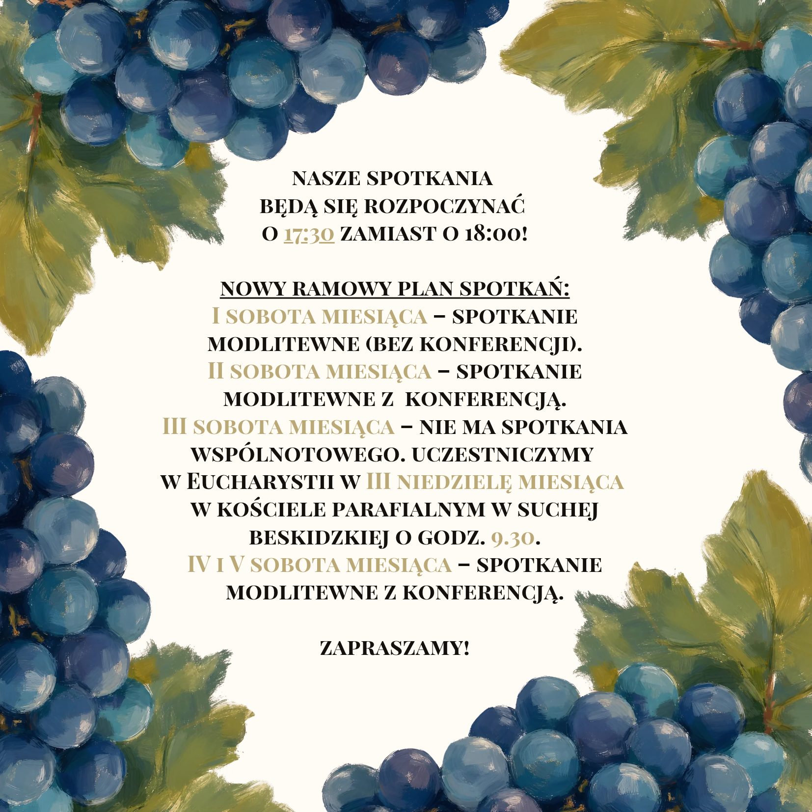 AKTUALIZACJA HARMONOGRAMU SPOTKAŃ